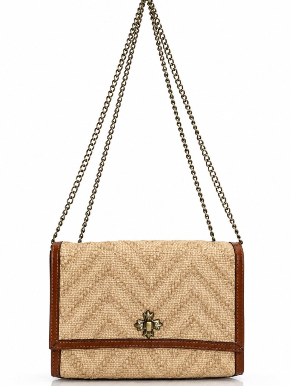 PATRICIA NASH Giada Leather Woven Straw Chain Crossbody Bag